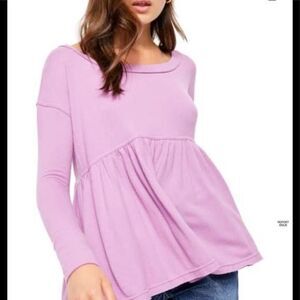 Free People Forever Your Girl Babydoll Tee Plum Lilac NWT